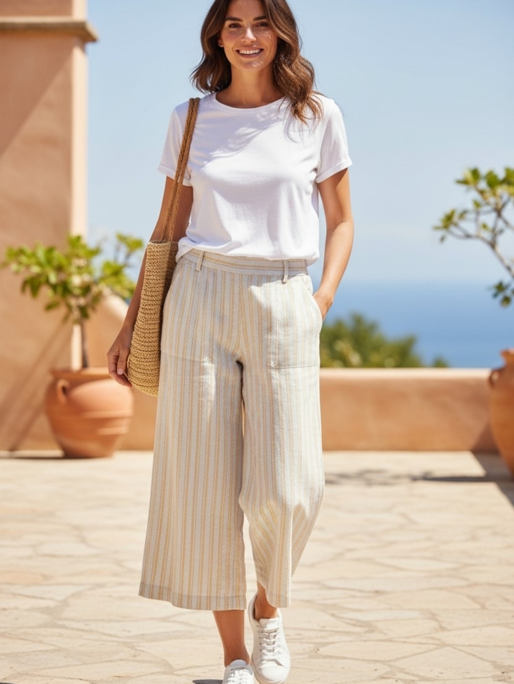 NWT CLOTH & STONE (SM) By Anthropologie Linen/Rayon Blend Cropped Wide L…